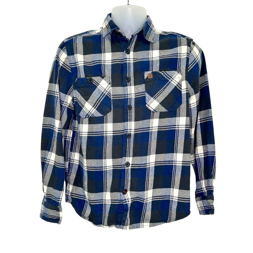Coleman Men's Blue Plaid Flannel Work Shirt Long Sleeve Pockets 100% Cotton Med